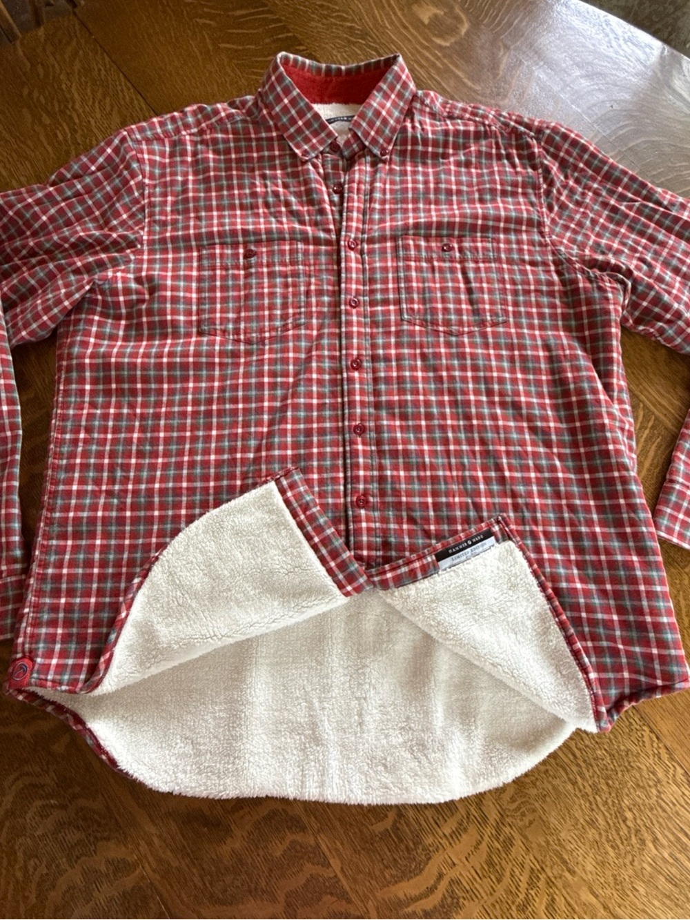 Men's Red Plaid Button-Down Shirt with Sherpa Lining